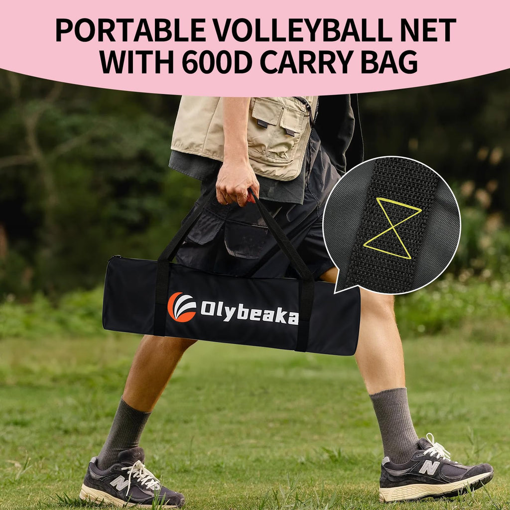 20FT Outdoor Volleyball Net Set System for Backyard Beach with Anti-Sagging Net, Iron Adjustable Height Poles, Soft PU Volleyball and Pump, Carry Bag - Instant Set Up & Durable (Pink)