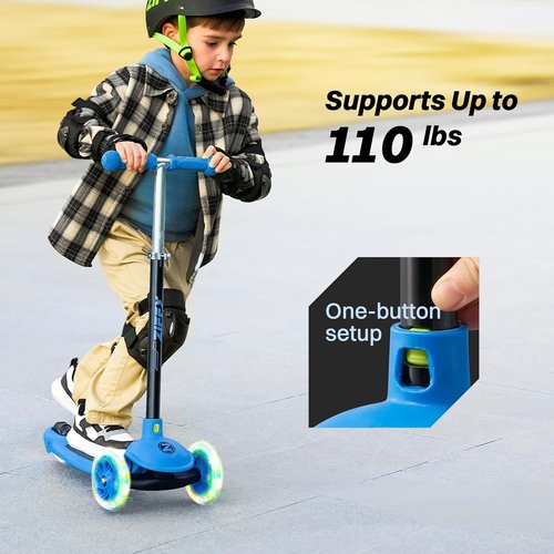 JOVA ZIFFY 3-Wheel Scooter for Kids | Multicolor LED Light-Up Wheels | Adjustable Height for Ages 3-5 | Supports Up to 110 lbs