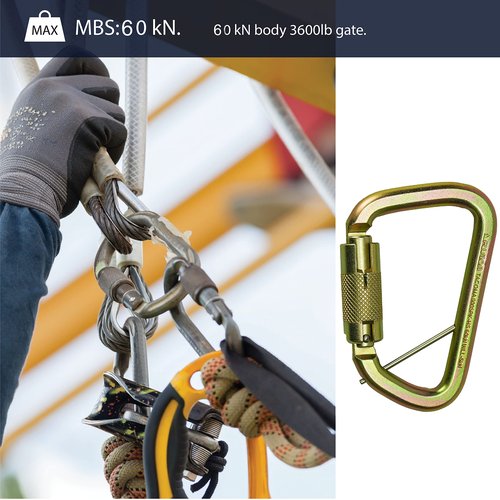Auto Locking Carabiner 50KN- Fusion Climb® Tacoma- Professional Rock Climbing Carabiner- Heavy Duty Steel- Auto Locking Carabiner for Climbing, Rappelling, D Shaped, Captive Pin- UIAA