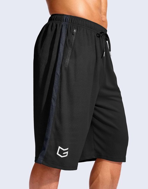 G Gradual Men's Basketball Shorts - 11" Lightweight Mesh with Zipper Pockets & Drawstring