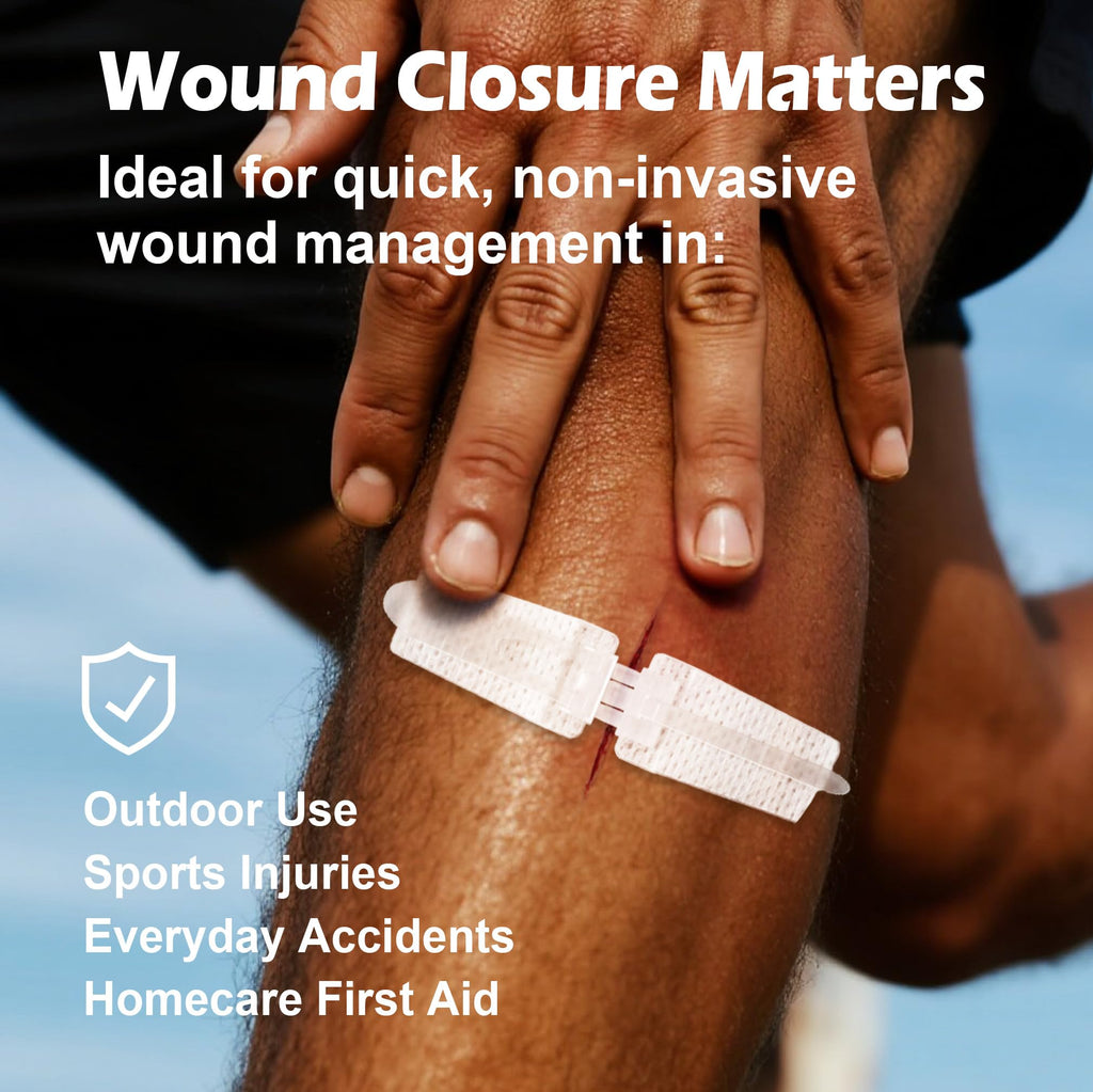 Ourmed Wound Closure Strips(0.6"x 3.1" - 4 Pcs), Butterfly Bandages for Wound Care, Steri Emergency Laceration Closures Without Stitches for Outdoors Use.