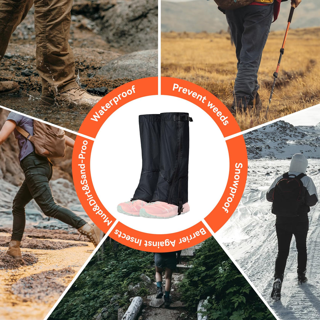 OrrinSports Gators for Hiking Boots with Upgraded Zipper Gaiters for Hiking Snow Waterproof Lightweight Leg Gaiters for Men Women Medium