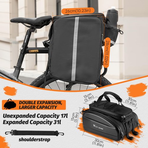 Bike Bags for Bicycles Rear Rack, 31L Panniers Bike Trunk Bags with Reflector, Rain Cover & Shoulder Strap, 3 in 1 Bicycle Rack Bag for Commuter Travel Outdoor