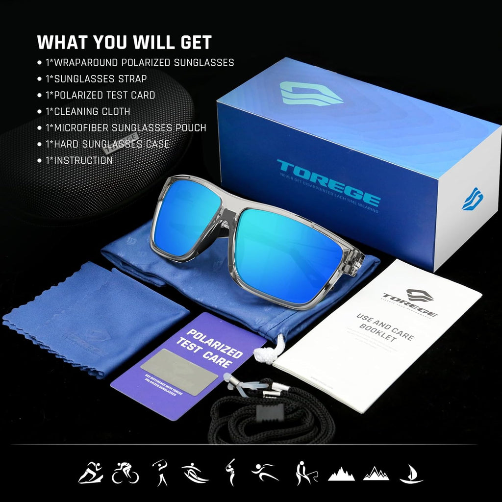 TOREGE Polarized Sports Sunglasses - UV Protection & Lightweight Design for Fishing & Golfing