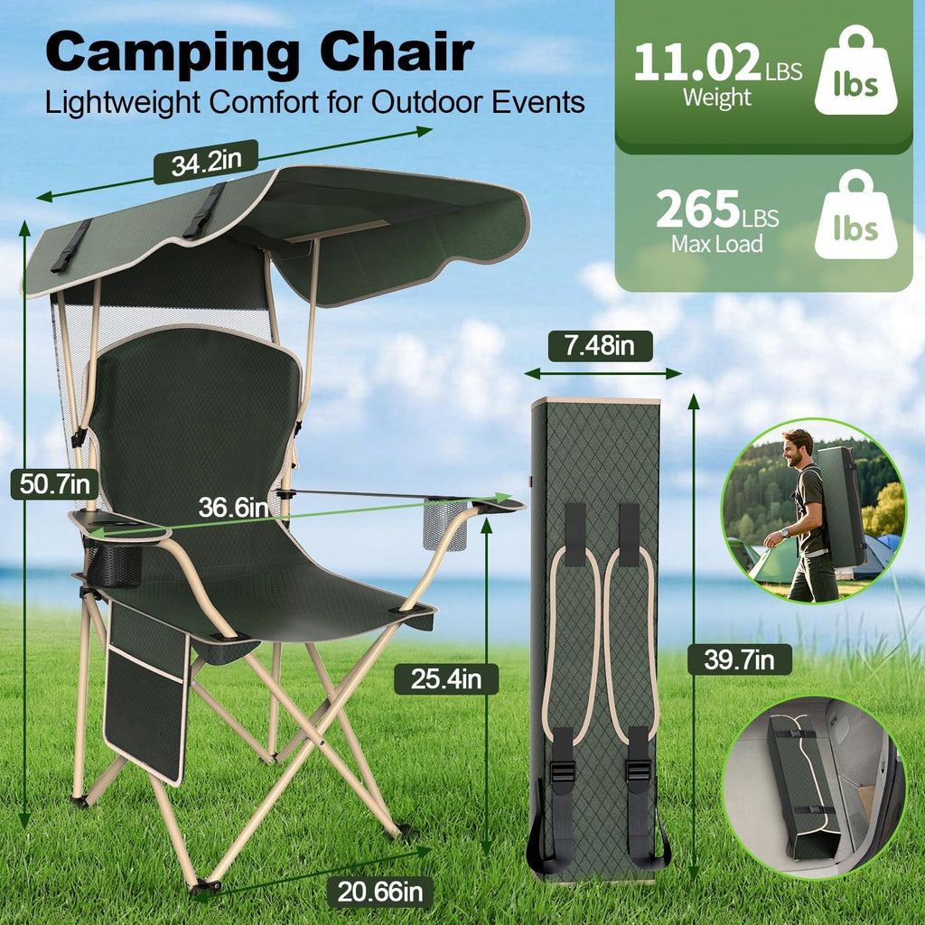 VTOY Portable Camping Chair - Durable 600D Oxford Folding Chair with Canopy for Outdoor Adventures