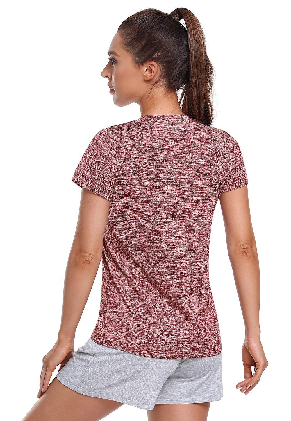 Cosy Pyro Women's Short Sleeve V-Neck Athletic T-Shirt Exercise Yoga Tees Dry Fit Gym Shirts Moisture Wicking Workout Tops Pack of 5 Black/Gray/Wine/Blue/Green S
