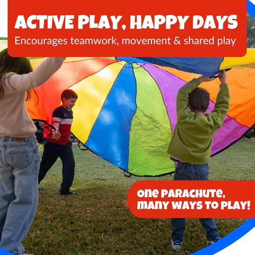 Activejoy - Kids Rainbow Parachute Toy - 8ft, 12ft, 20ft, 24ft - Perfect for Gym Class & Outdoor Fun
