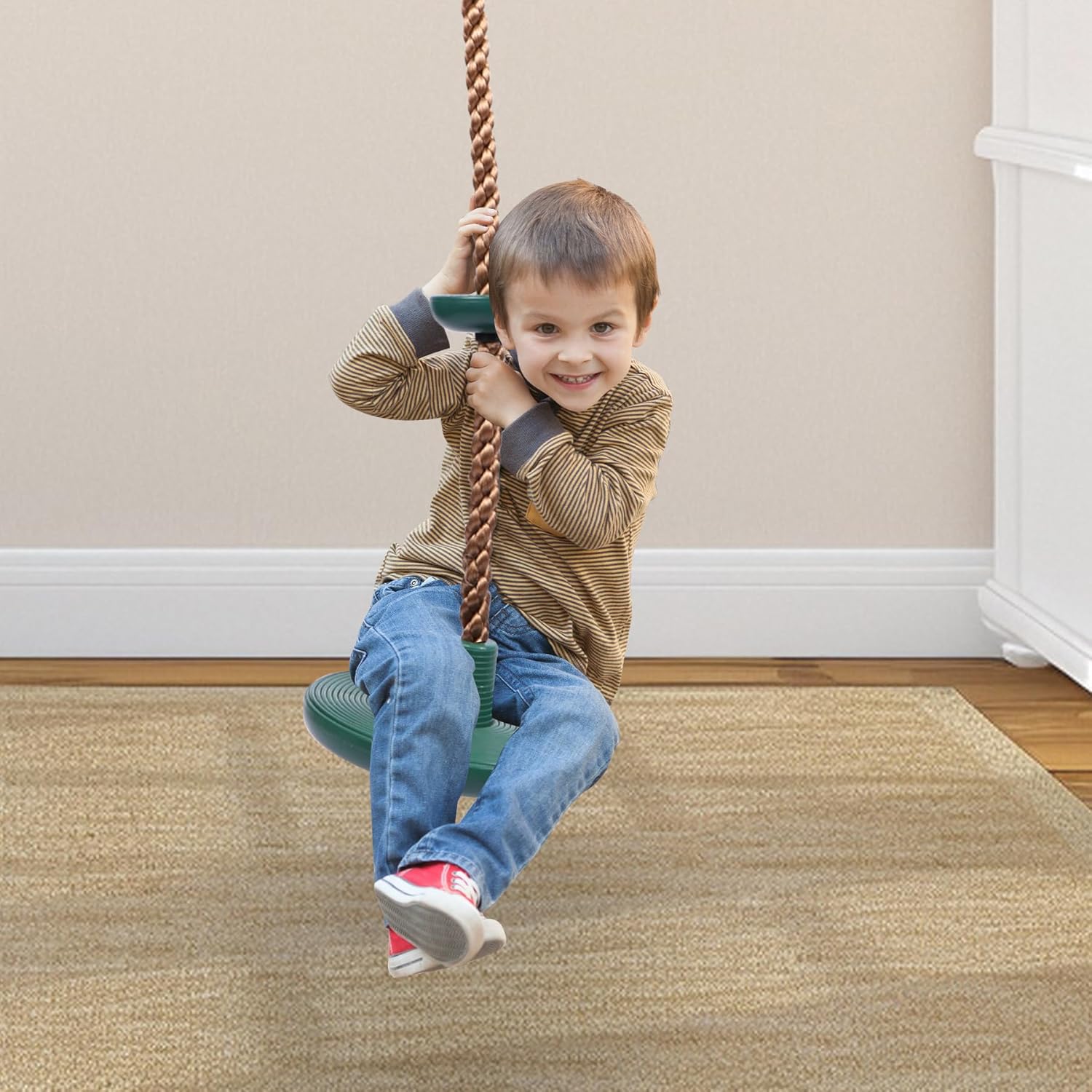 RedSwing Climbing Rope Swing - Heavy Duty Plastic Disc Seat for Kids & Adults | Green Color