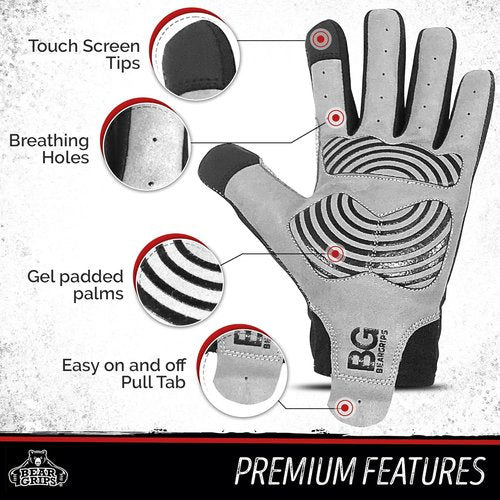 Bear Grips Weight Lifting Gloves - Half Finger & Full Finger Options for Men & Women | Compression Gym Gloves