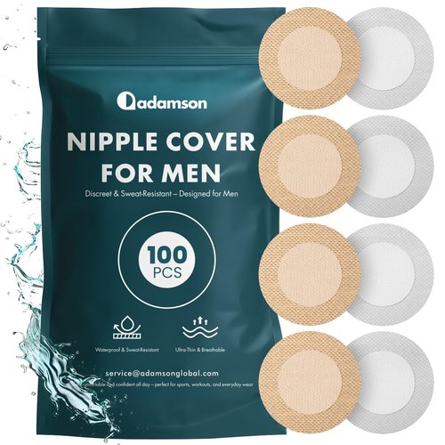 Adamson - Nipple Covers for Men - 100Pcs (50 Pairs) – Mens Nipple Cover Hider for Running, Fitness, Undershirt – Anti-Chafing, Sweat-Proof, No Show – 25 White - 25 Beige - PAC2