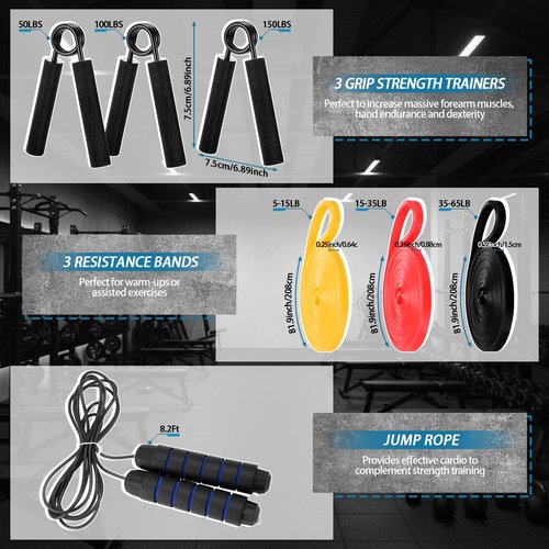 Soulchen 8 Pcs Twister Arm Trainer Adjustable 5 Resistance Levels 30-120 Lbs Chest Arm Workout Equipment for Men Women 3 Grip Strength Trainer Wrist Forearm Strengthener 3 Resistance Bands 1 Jump Rope