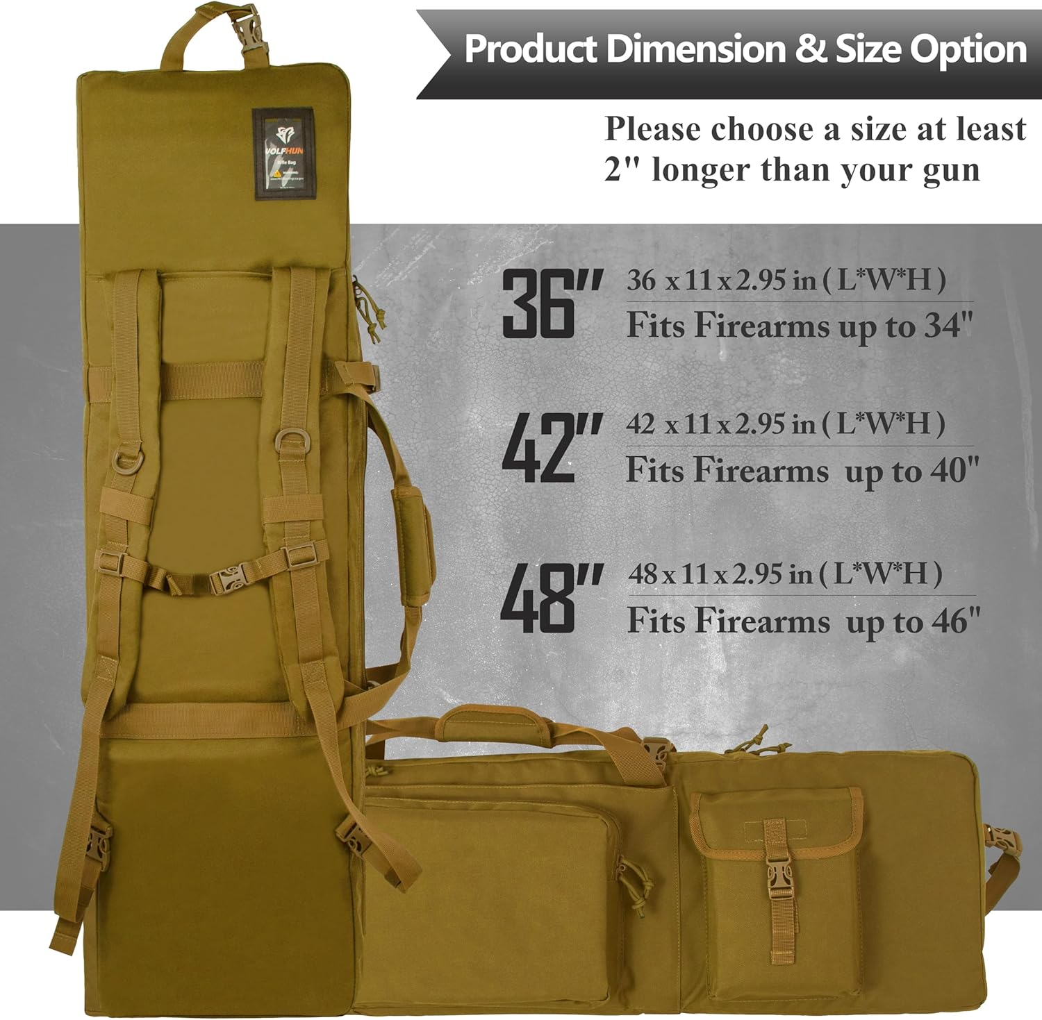 WOLFHUNT Tactical Double Rifle Case - Lockable Soft Bag Backpack for 48", 42", & 36" Rifles | Portable Gun Storage