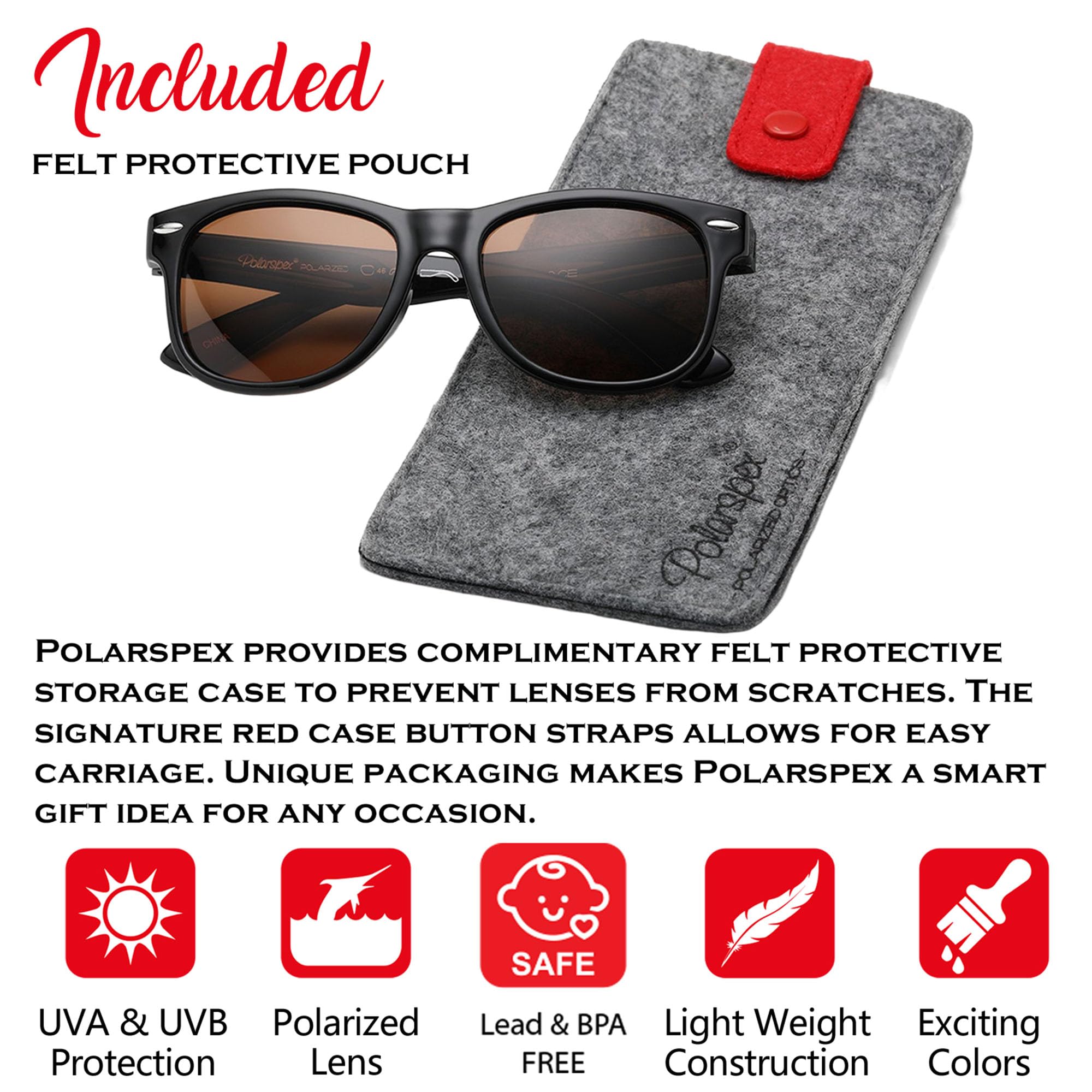 PolarSpex Toddler Sunglasses UV Protection – Unbreakable Kids Polarized Sunglasses with Case for Boys & Girls age 2-8