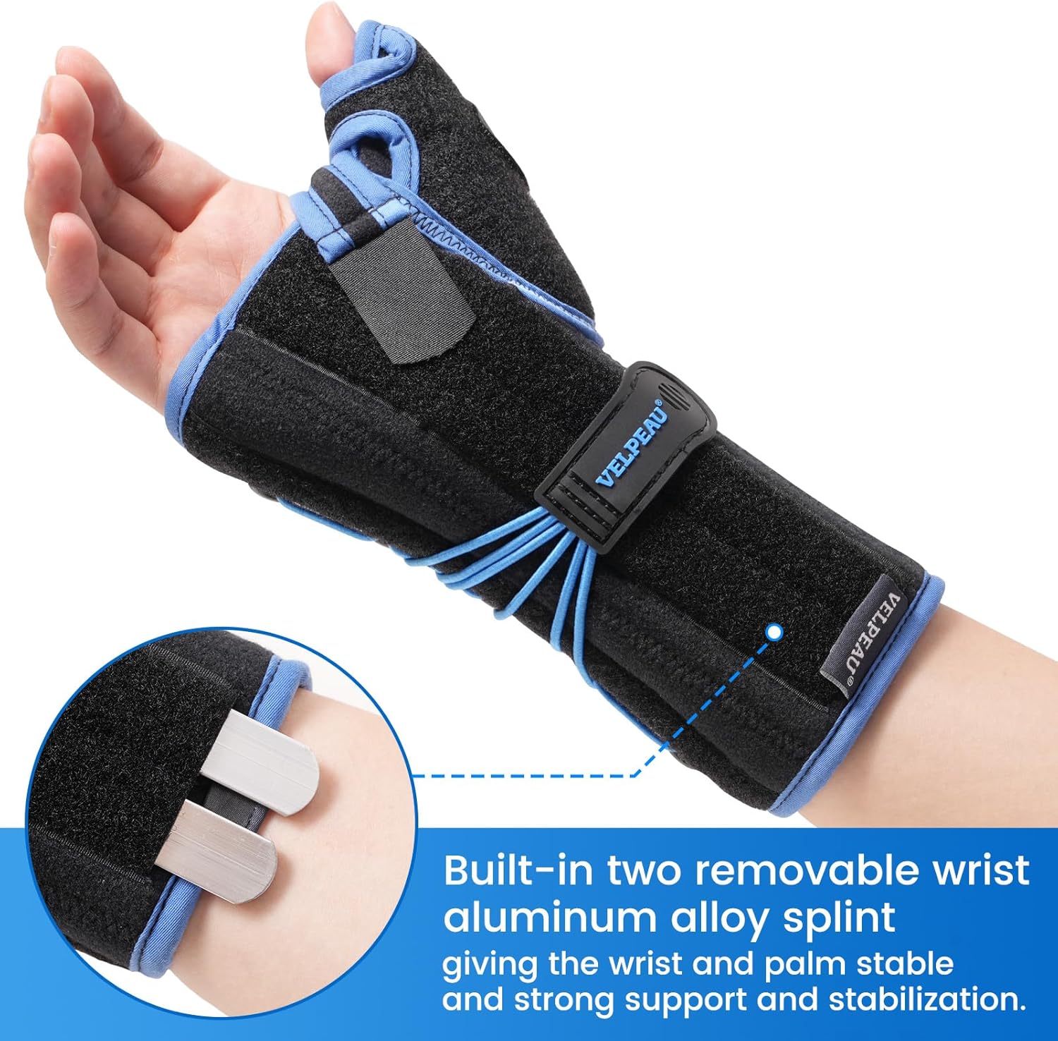 Velpeau Carpal Tunnel Wrist Brace - Thumb Stabilizer for Pain Relief | Night Support, Left Hand, Medium
