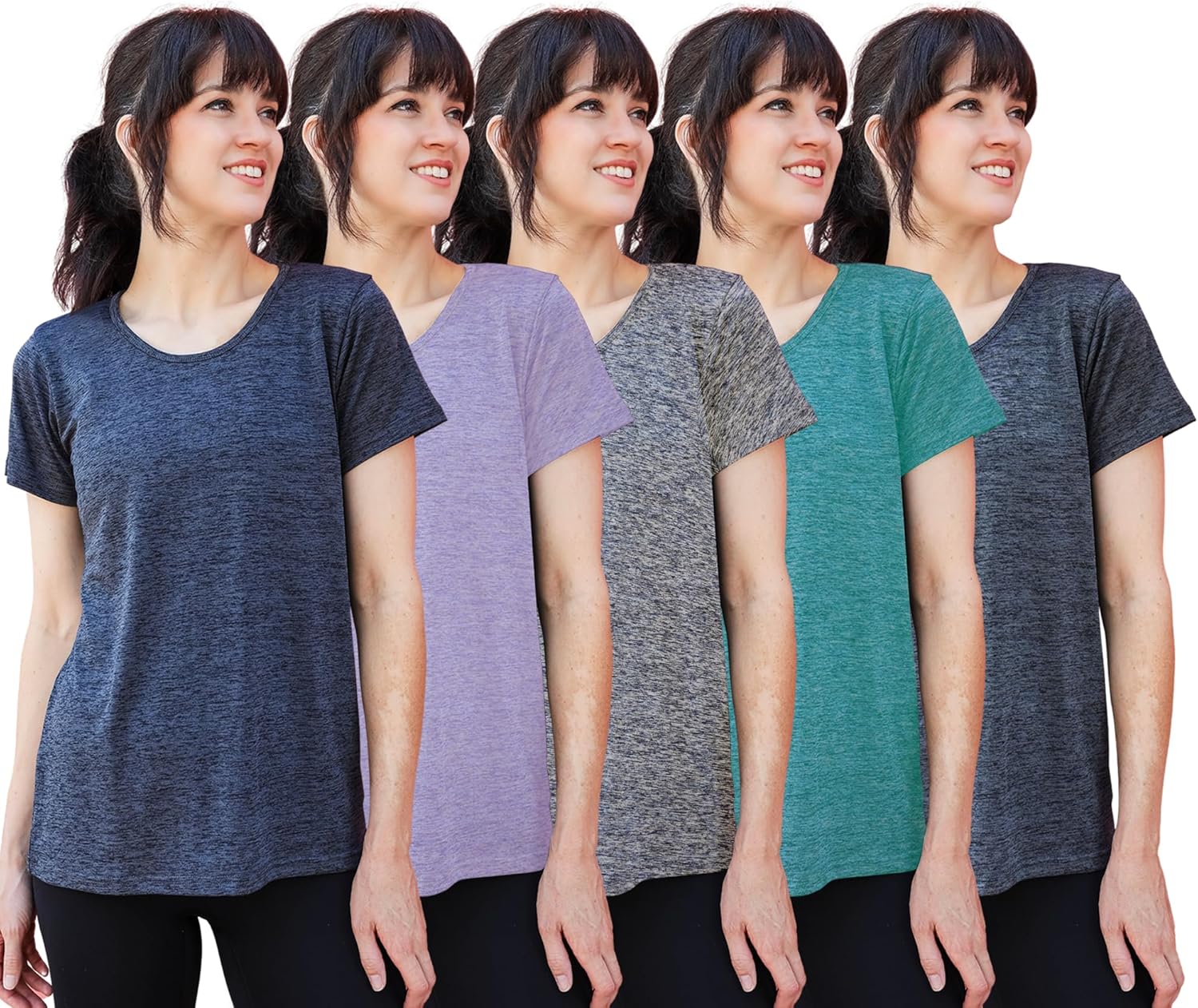 Skiennix Women's Dry-Fit Crewneck T-Shirts - Moisture-Wicking Activewear for Yoga & Gym | 5 Pack