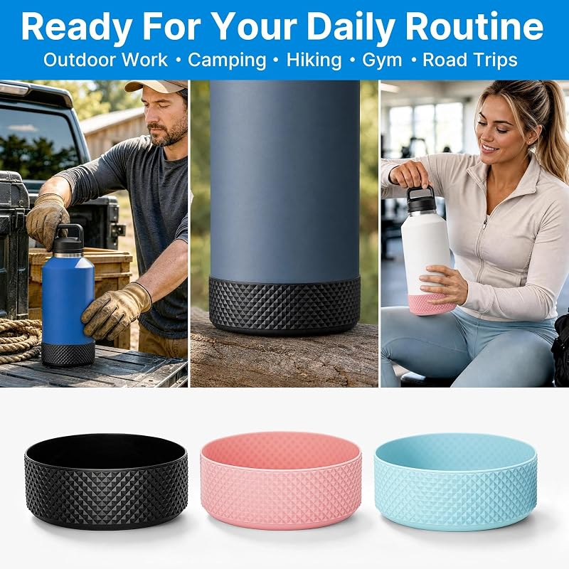Silicone Bottle Sleeve for 64 oz YETI Rambler, Hydro Flask & Similar Wide Mouth Bottles - Black