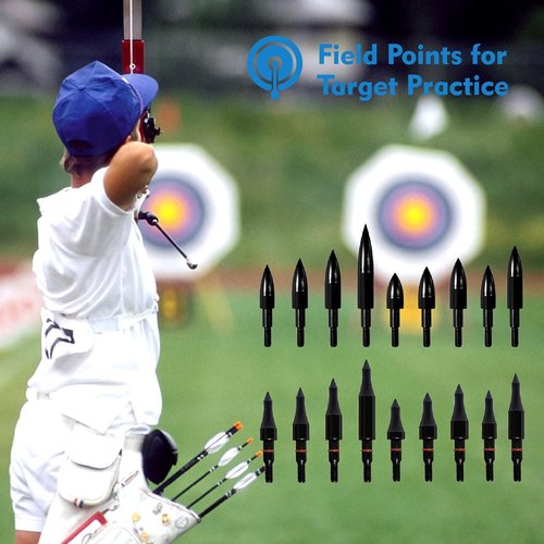 12pcs Archery Arrow Tips 100/125/150/200 Grain Field Tips 5/16 Inch Screw in Bullet Points , Archery Target Crossbow Practice Tip for Arrow Recurve Bow Compound Bow, Hunting Bow Arrow Target Practice