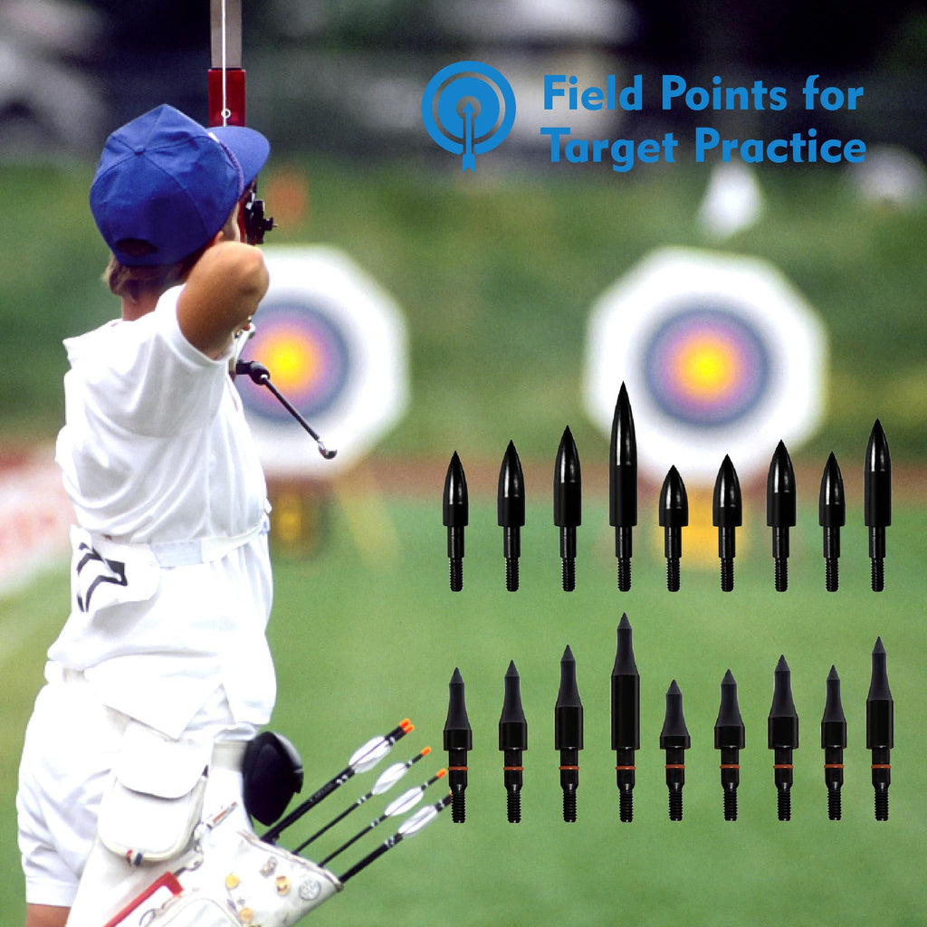 12pcs Archery Arrow Tips 100/125/150/200 Grain Field Tips 5/16 Inch Screw in Bullet Points, Archery Target Crossbow Practice Tip for Arrow Recurve Bow Compound Bow, Hunting Bow Arrow Target Practice