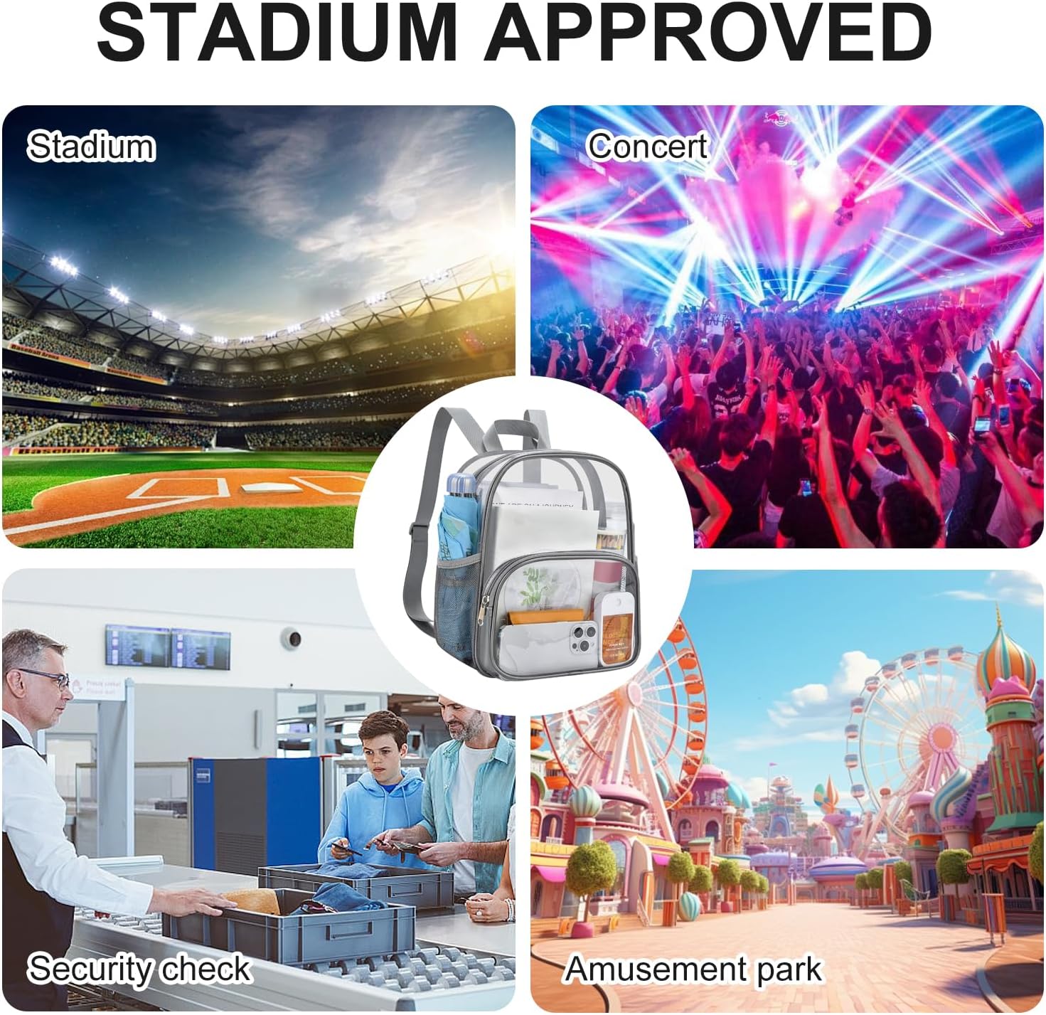 USPECLARE Clear Backpack - Stadium-Approved Small Backpack 11.5"x9.5"x6" for Concerts & Travel