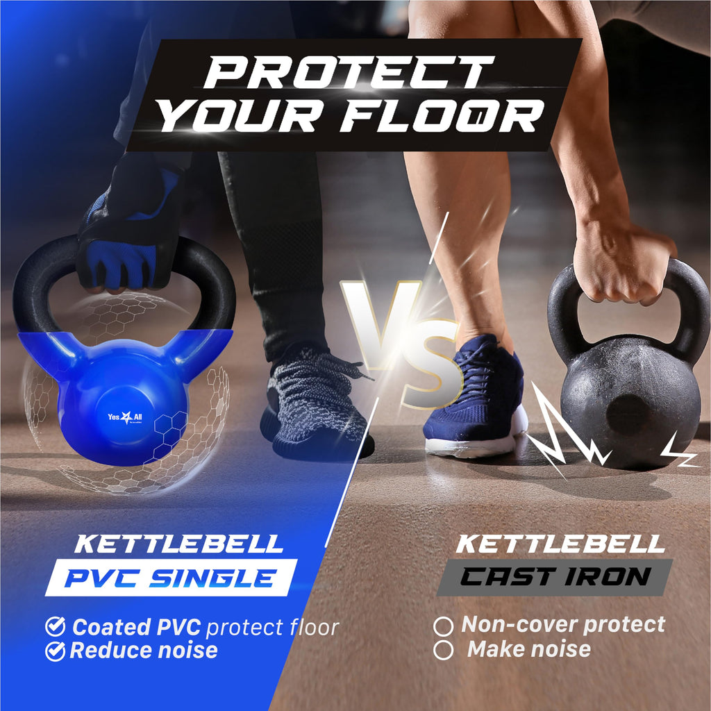 Yes4All 35 lb Kettlebell Weight Vinyl Coated Cast Iron for Dumbbell Weights Exercises, Gym, Fitness, Full Body Workout Equipment Push up, Grip and Strength Training, Blue