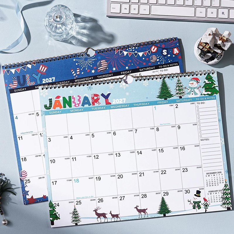 Calendar 2026-2027 - Wall Calendar 2026-2027, July 2026 - December 2027, 14.8" x 11.6", 18 Month Wall Calendar with Twin-Wire Binding, Hanging Hook - 12 Different Themes