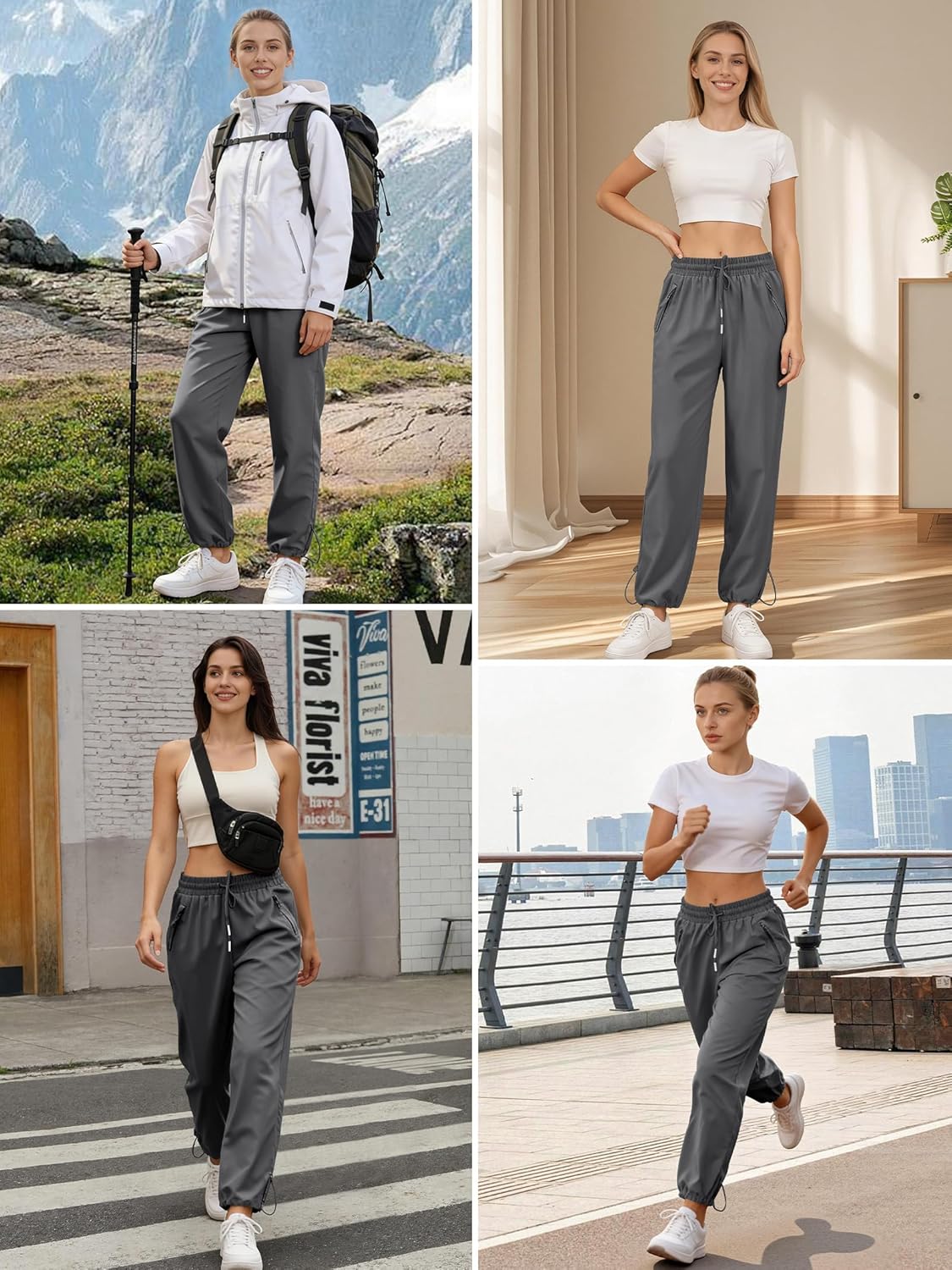 Skiennix Women's Athletic Hiking Pants - Lightweight, Quick-Dry, Water-Resistant | Elastic Waist & Zipper Pockets