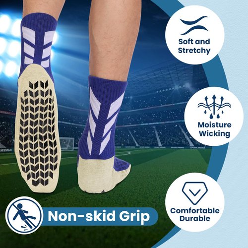 MENDENG Grip Socks Soccer Men Youth Non Slip Grippy Socks for Men Non Skid Football Basketball Hospital Anti Slip Athletic Socks BlackWhiteBlueRed