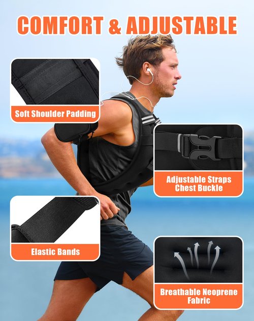 HOMESURE Weighted Vest with Reflective Stripe, Black, 10 lbs