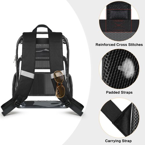 PAMANO Clear Backpack, Heavy Duty Transparent Backpack with Reinforced Bottom See Through for College, Travel, Workplace Security, Black