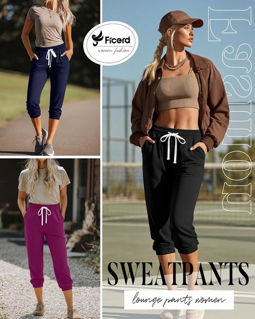 Ficerd Women's Capri Sweatpants - High Waisted Athletic Joggers with Pockets | 3 Pcs Set