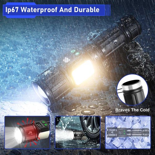 JAY-PARK Flashlights High Lumens, Rechargeable Flashlight 100000 Lumens with Magnetic, Bright Flash Light 9 Modes with 5000 mAh Battery, Tactical Flashlight for Camping, Hiking, Dog Walking