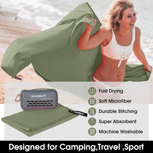 4Monster Quick Dry Travel Towel - Super Absorbent Microfiber Gym & Camping Towel | Compact & Lightweight for Beach, Hiking, Swimming