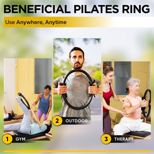 eleabro Sports 14 inch Pilates Ring Circle - Magic Circle Pilates Ring with A1 Size Workout Poster, Yoga Ring Fitness Ring with Soft Handles, Inner Thigh Exercise Equipment for Home Workouts - (Black)