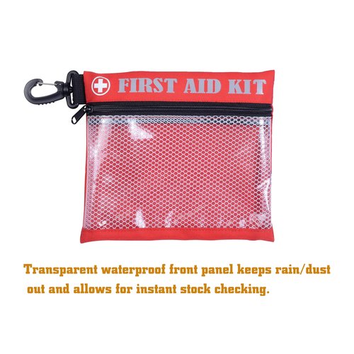 SdTacDuGe First Aid Kit Bag with Carabiner, 8.5 x 7.5 inches, Waterproof Mesh Front, Set of 3, Black Blue Red, For Travel, Home, Office, Vehicle, Camping, Outdoor (Bag Only)