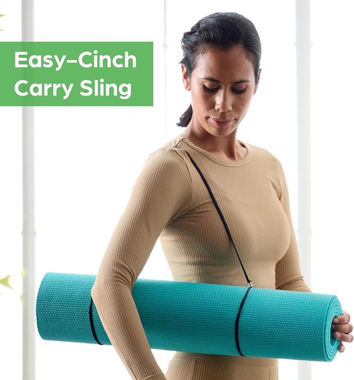 Gaiam Essentials Yoga & Pilates Mat - 1/4" Thick (6mm) with Easy-Cinch Carrier Strap for Comfort & Support