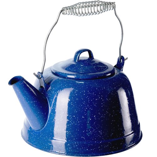 COLETTI Classic Camping Tea Kettle Stovetop — Travel Kettle, Camp Tea Pot for Stove — Chipping-Resistant German-Imported Enamel Coating [Blue Enamel, 9 Cups]
