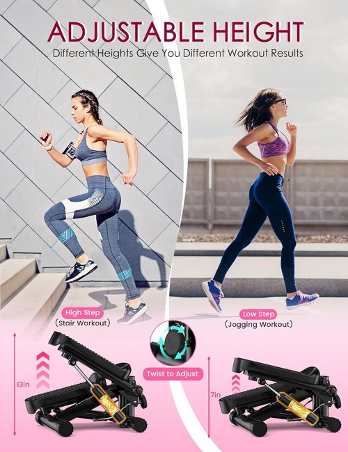 KitGody Mini Stepper - Portable Home Exercise Machine with Resistance Bands | 330LBS Capacity, Adjustable Height