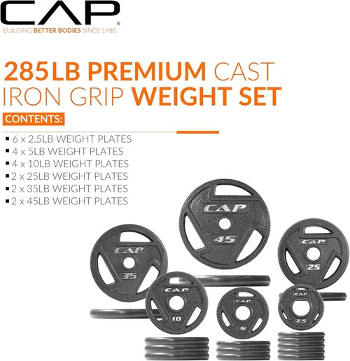 CAP Barbell Olympic Cast Iron Weight Plate Set - 75 to 285 lbs | Multiple Options Available