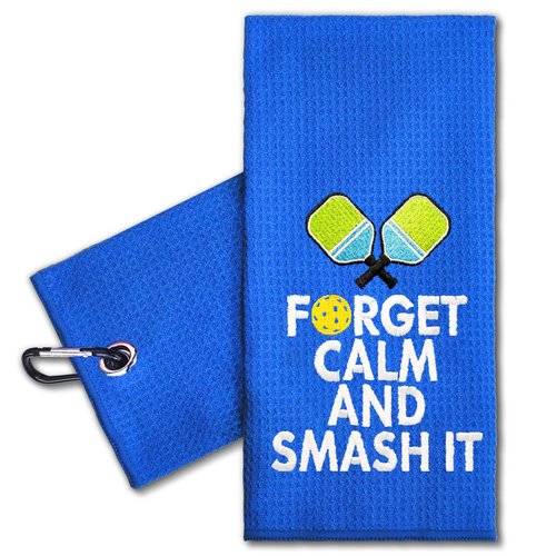 ERHACHAIJIA Forget Calm and Smash It Embroidered Sports Towel with Clip. Funny Gifts for Men, Women, Pickleball Lovers, Birthday, Retirement, Mother's Day