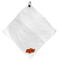 Team Golf NCAA Oklahoma ST Microfiber Towel - 15" X 15" (White) with Carabiner Clip, Premium Microfiber with Deep Waffle Pockets - Superior Water Absorption and Quick Dry Golf Cleaning Towel
