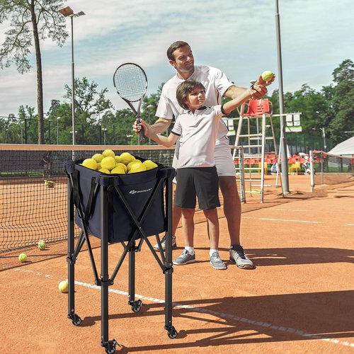 Goplus Foldable Tennis Ball Hopper - Lightweight Aluminum Basket with Wheels & Removable Bag | Holds 150 Balls