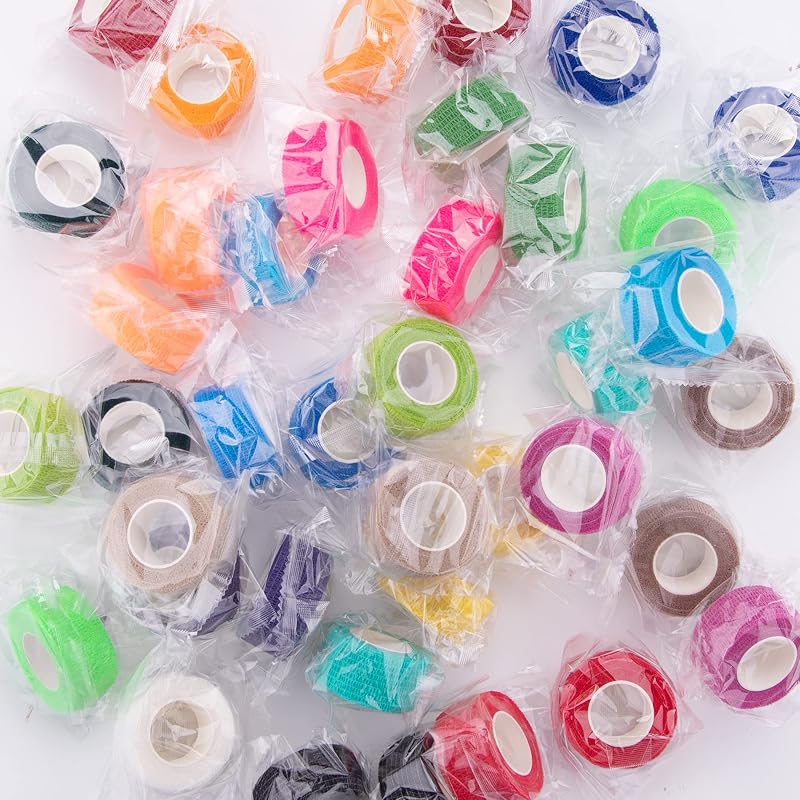 1 Inch Self-Adhesive Bandage Wrap (Rainbow) - 40 Rolls, 20 Colors, Breathable Cohesive Tape