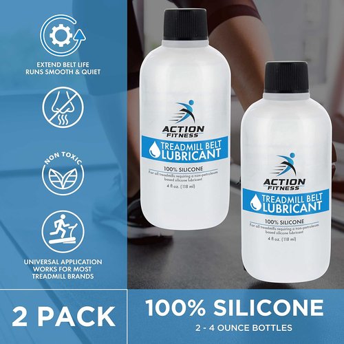 Action Fitness 100% Silicone Treadmill Lubricant - 4oz Bottles with Dual Applicators for Easy Maintenance | Extends Life & Smooths Operation (2 Pack)