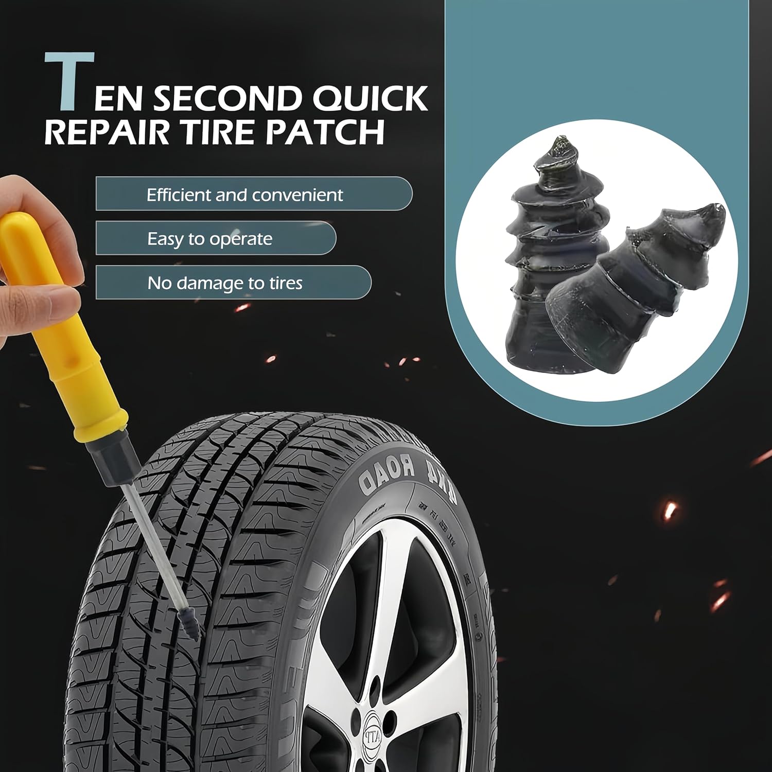 Skiennix Tire Repair Kit - 60 PCS Rubber Nails for Fast Self-Service Puncture Repair | Black