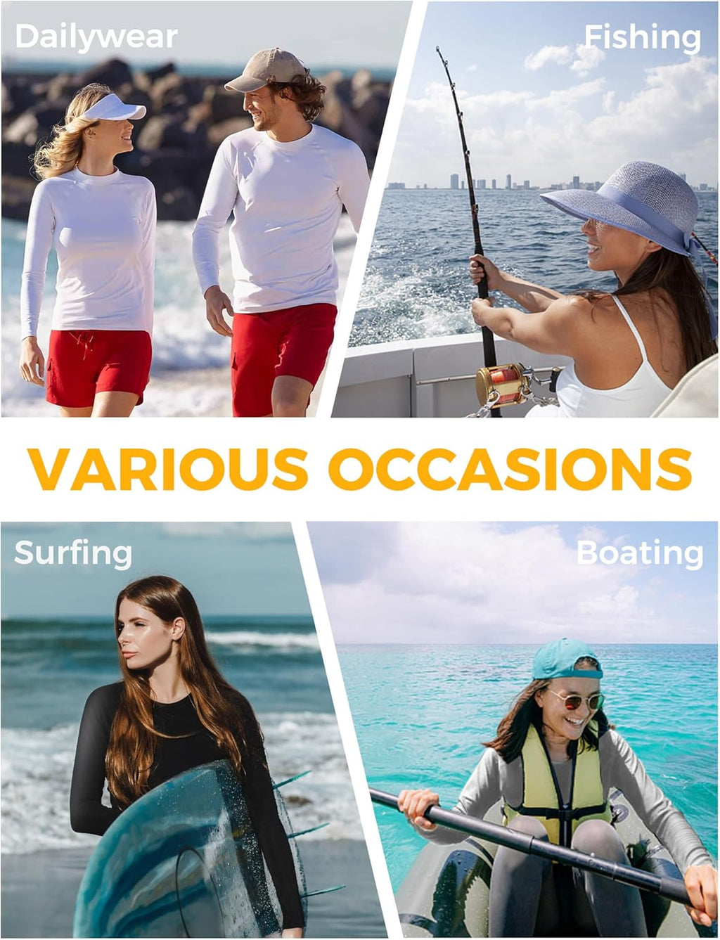 AURUZA Women’s Rash Guard - UPF50+ UV Protection Long Sleeve Quick-Dry Swim Top