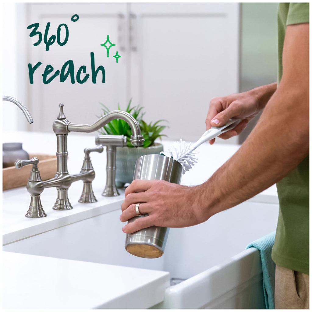 Scotch-Brite Glass and Water Bottle Brush, Long-Lasting, Safe on Glassware, Shaker Bottles, Food Processors, & More, Non-Slip Handle, Durable, Reusable, Clean in Top Rack of Your Dishwasher