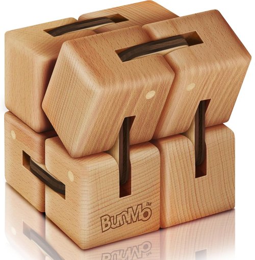 BunMo Wooden Fidget Cube - Beechwood Infinity Fidget Toy for Stress Relief | Larger Size, Smooth Folding Design