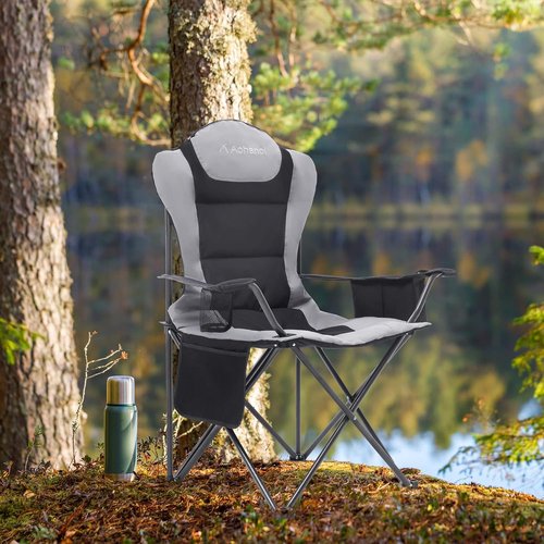 Aohanoi Camp Chairs for Heavy People - Outdoor Folding Chairs with Cup Holder & Cooler Bag | Supports Up to 300lbs (2 Pack, Black)