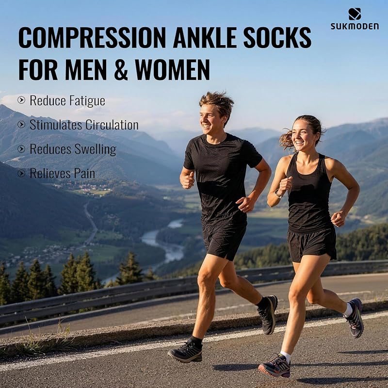 Copper Ankle Compression Socks for Men & Women – 15-20 mmHg, 6 Pairs, Black (Medium-Large) - SukModen
