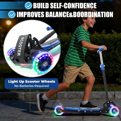 Foldable Kids Scooter - Lean-to-Steer Technology, LED Light-Up Wheels | Adjustable Handlebar for Ages 3-7